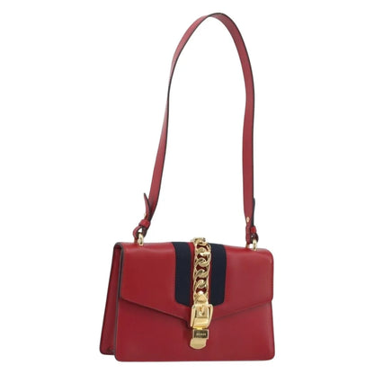 Gucci Sylvie Leather, Red, Leather, Shoulder Bag