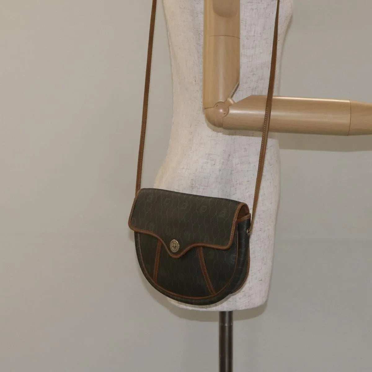 Christian Dior Vintage Honeycomb Flap Coated Canvas, Green, Canvas, Shoulder Bag