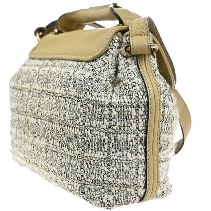 Chloe Elsie Tweed Leather, Beige, Tweed, Shoulder Bag