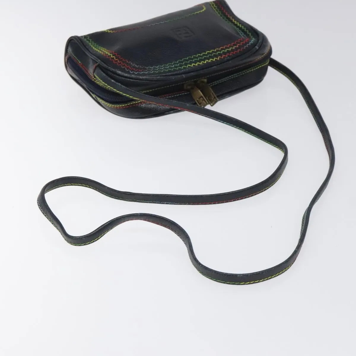 Fendi Vintage Zip Leather, Navy, Leather, Shoulder Bag
