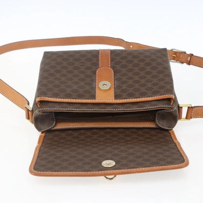 Celine Vintage Macadam Canvas and Leather, Brown, Canvas, Shoulder Bag