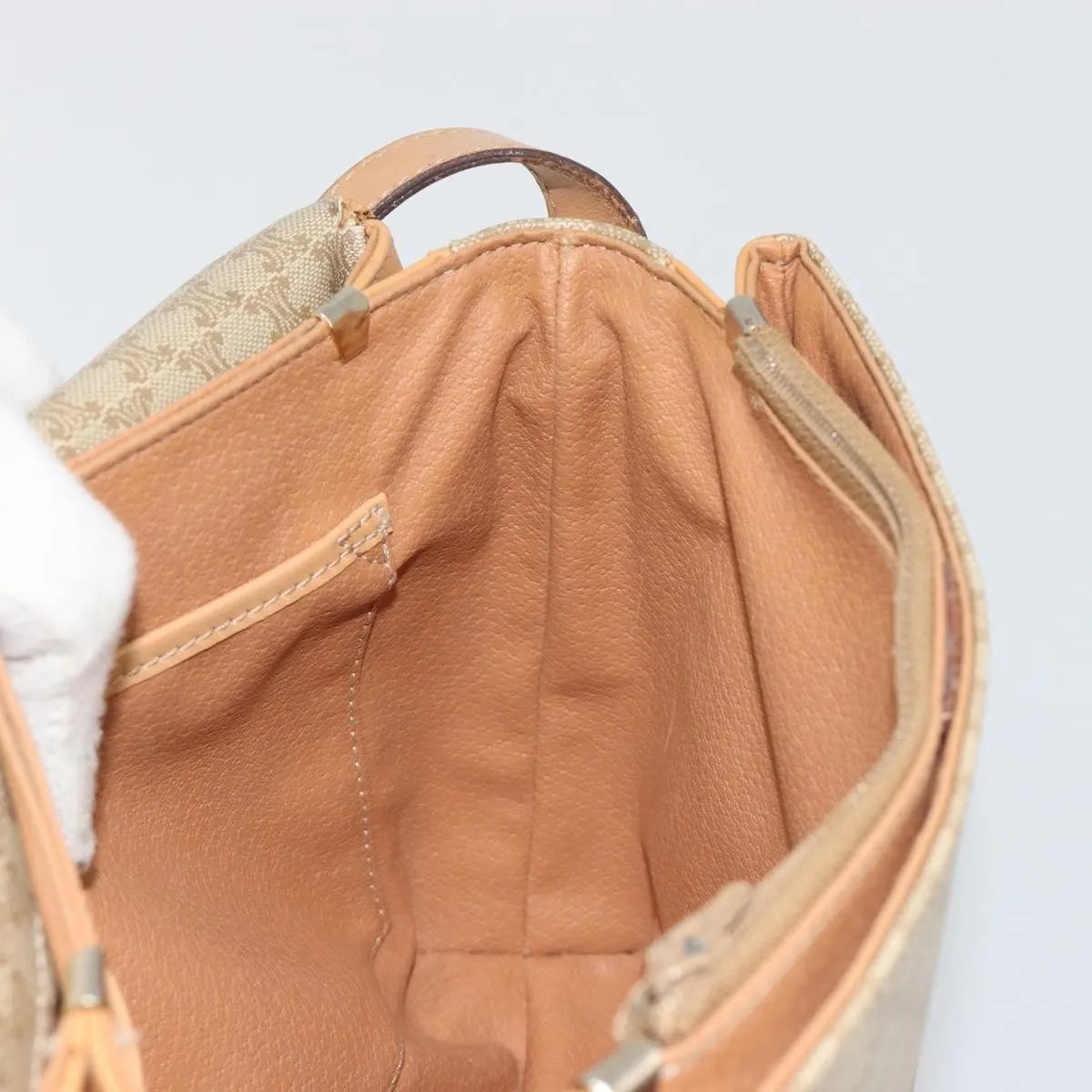 Celine Vintage Macadam Canvas and Leather, Beige, Canvas, Shoulder Bag
