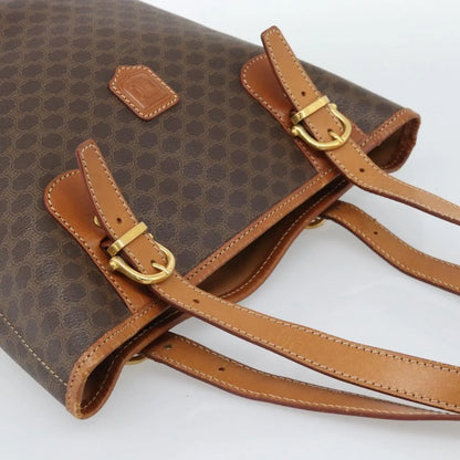 Celine Vintage Macadam Canvas and Leather, Brown, Canvas, Tote Bag