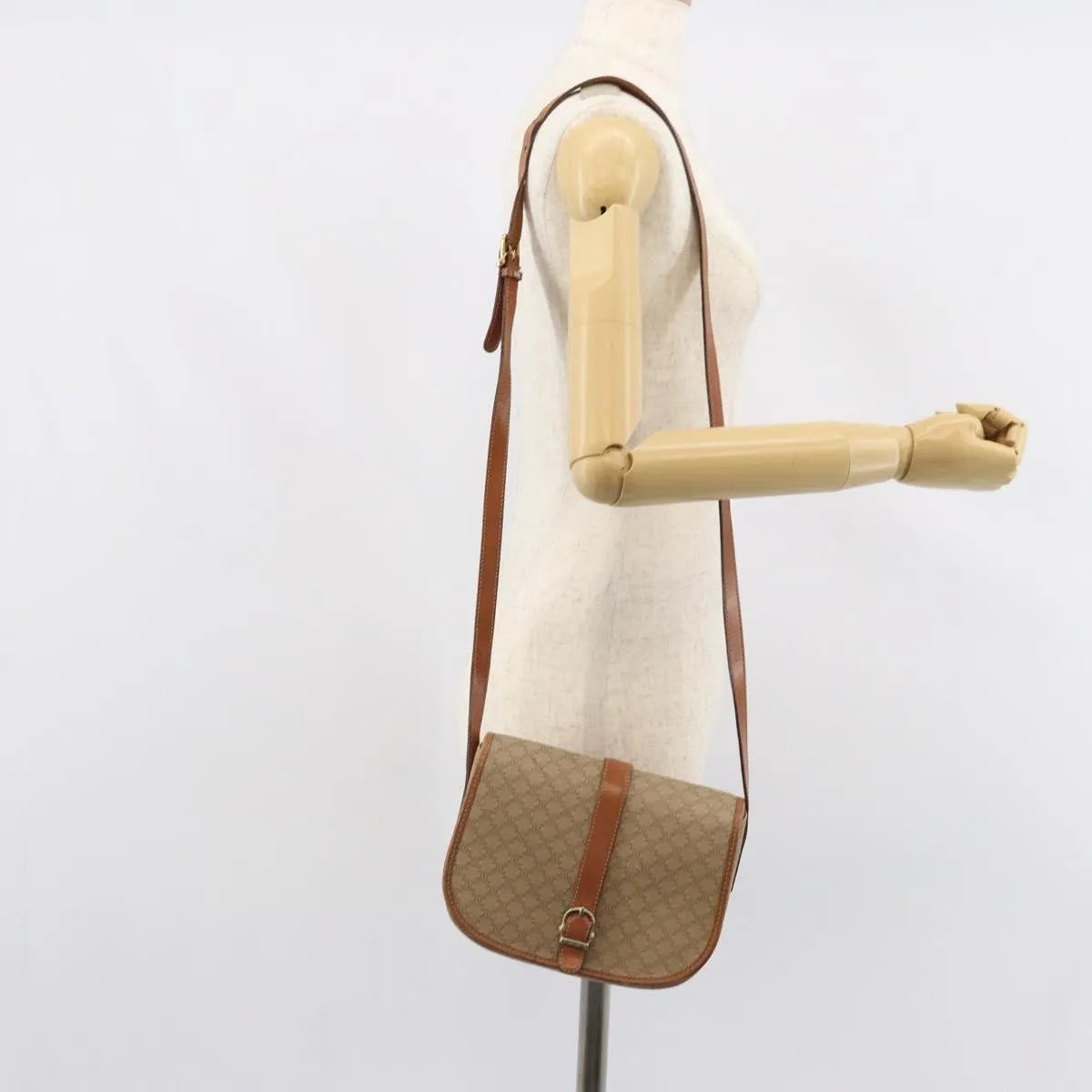 Celine Vintage Macadam Canvas and Leather, Beige, Canvas, Shoulder Bag