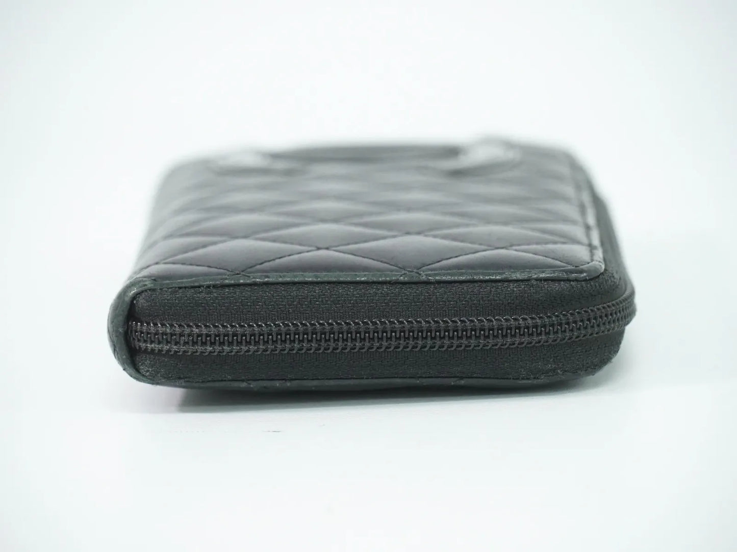 Chanel Cambon Zip Around Quilted Lambskin, Black, Leather, Wallet