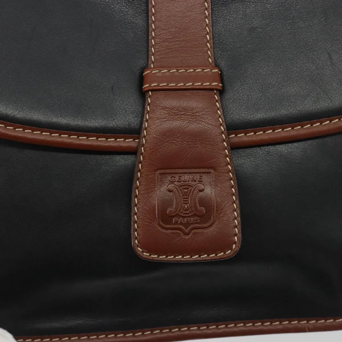 Celine Vintage Flap Leather, Black, Leather, Shoulder Bag