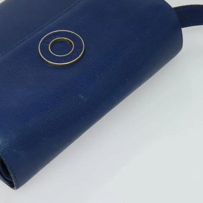 Celine Vintage Circle Logo Leather, Blue, Leather, Shoulder Bag
