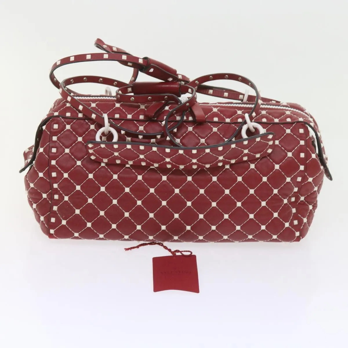 Valentino Garavani Free Rockstud Spike Duffle Quilted Leather, Red, Leather, Shoulder Bag