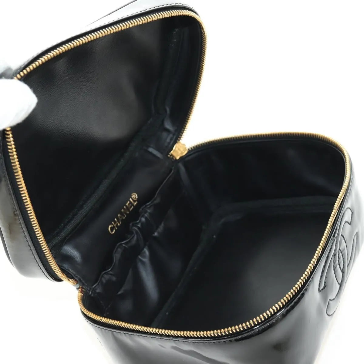 Chanel Vintage Timeless Cosmetic Case Patent, Black, Patent Leather, Handbag