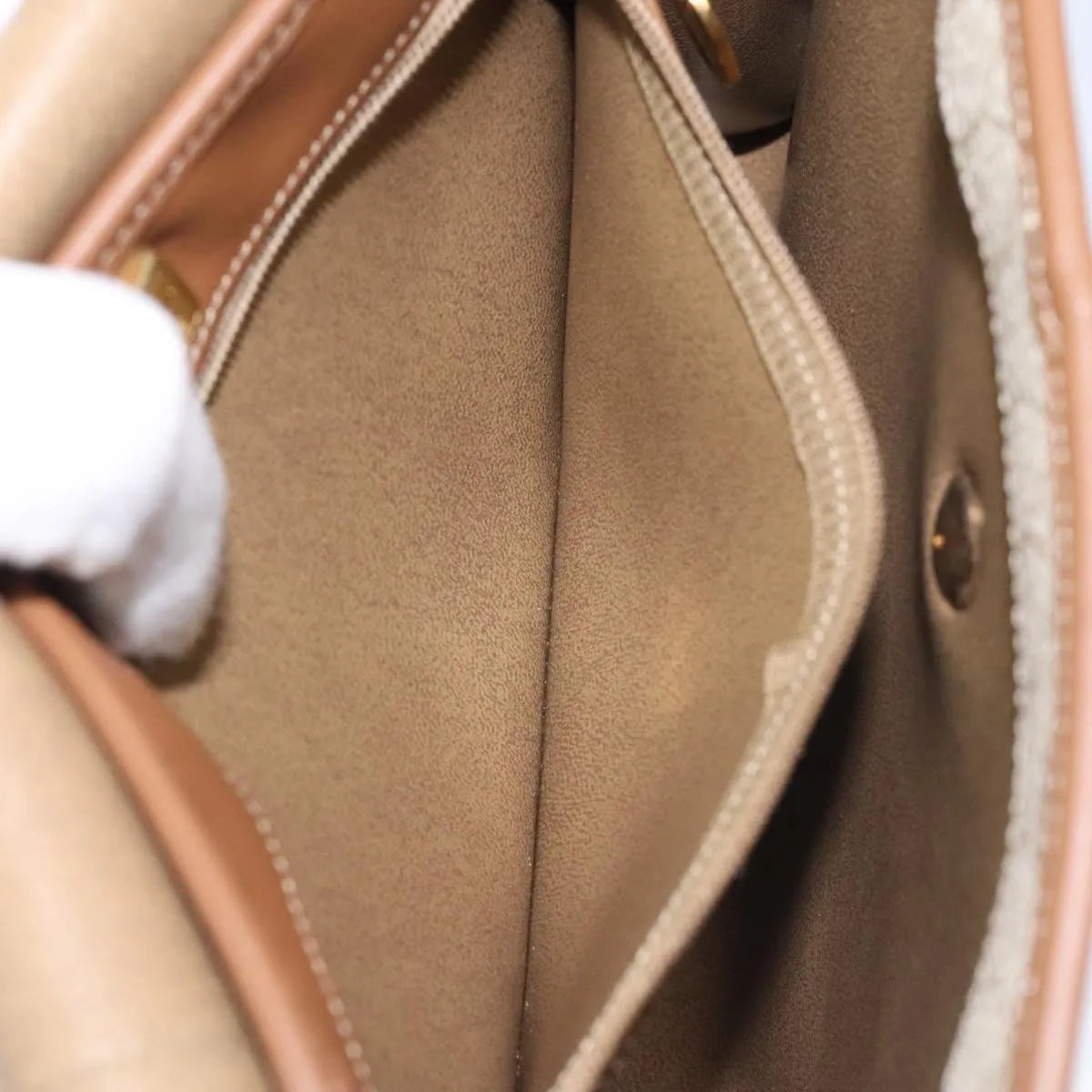 Christian Dior Vintage Honeycomb Flap Canvas and Leather, Beige, PVC, Shoulder Bag