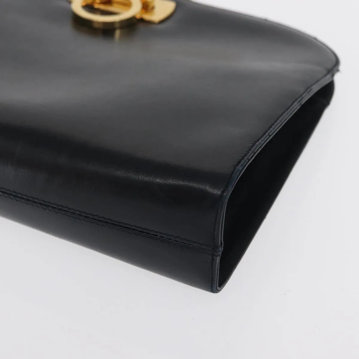 Salvatore Ferragamo Vintage Gancini Chain Leather, Navy, Leather, Shoulder Bag