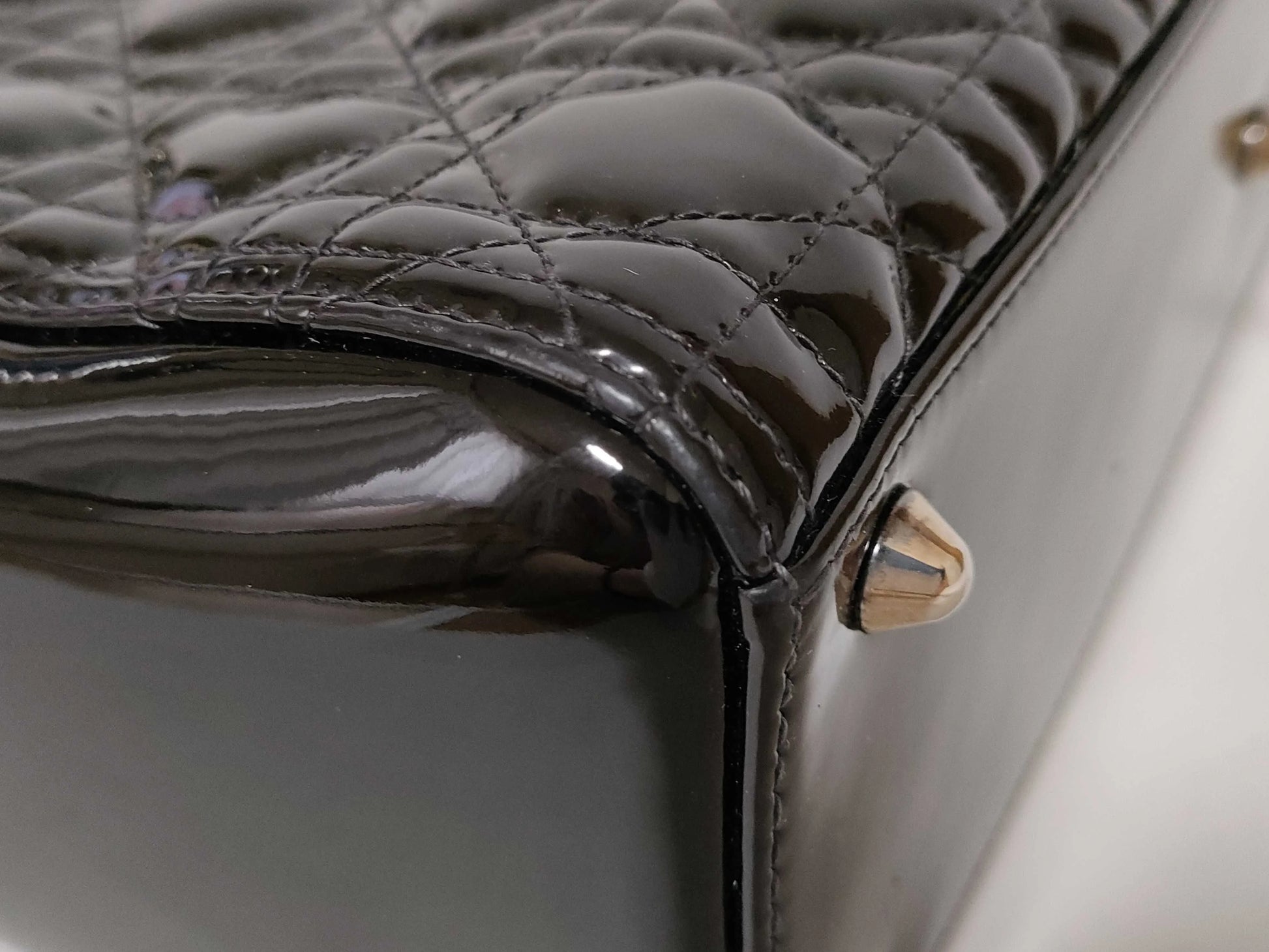 Christian Dior Lady Dior Patent, Black, Patent Leather, Handbag