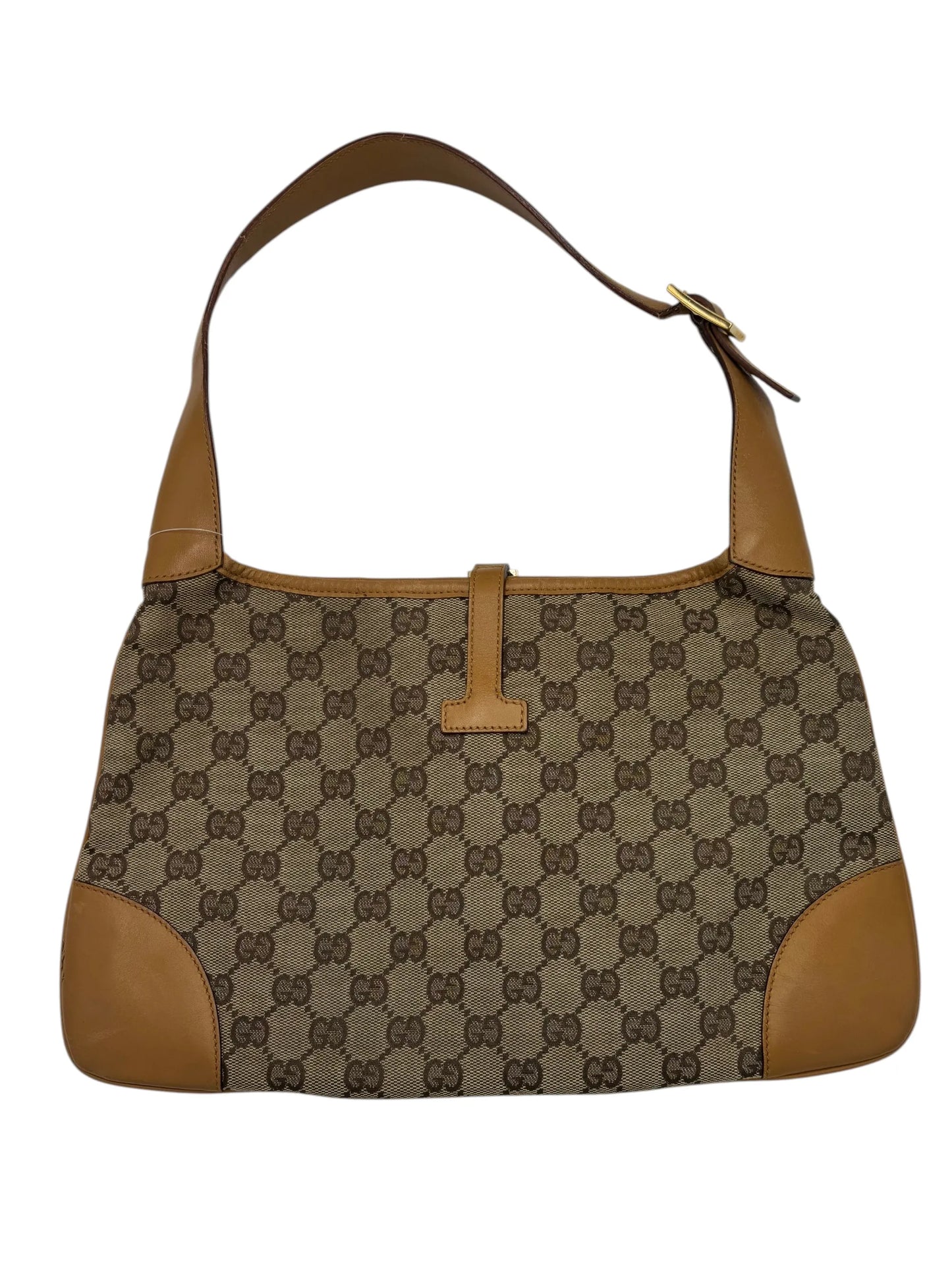 Gucci Vintage Jackie Shoulder Canvas and Leather, Beige, Canvas, Handbag