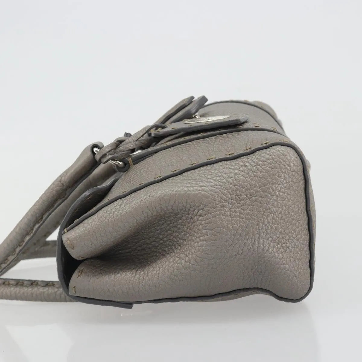 Fendi Selleria Linda Satchel Pebbled Leather, Gray, Leather, Handbag