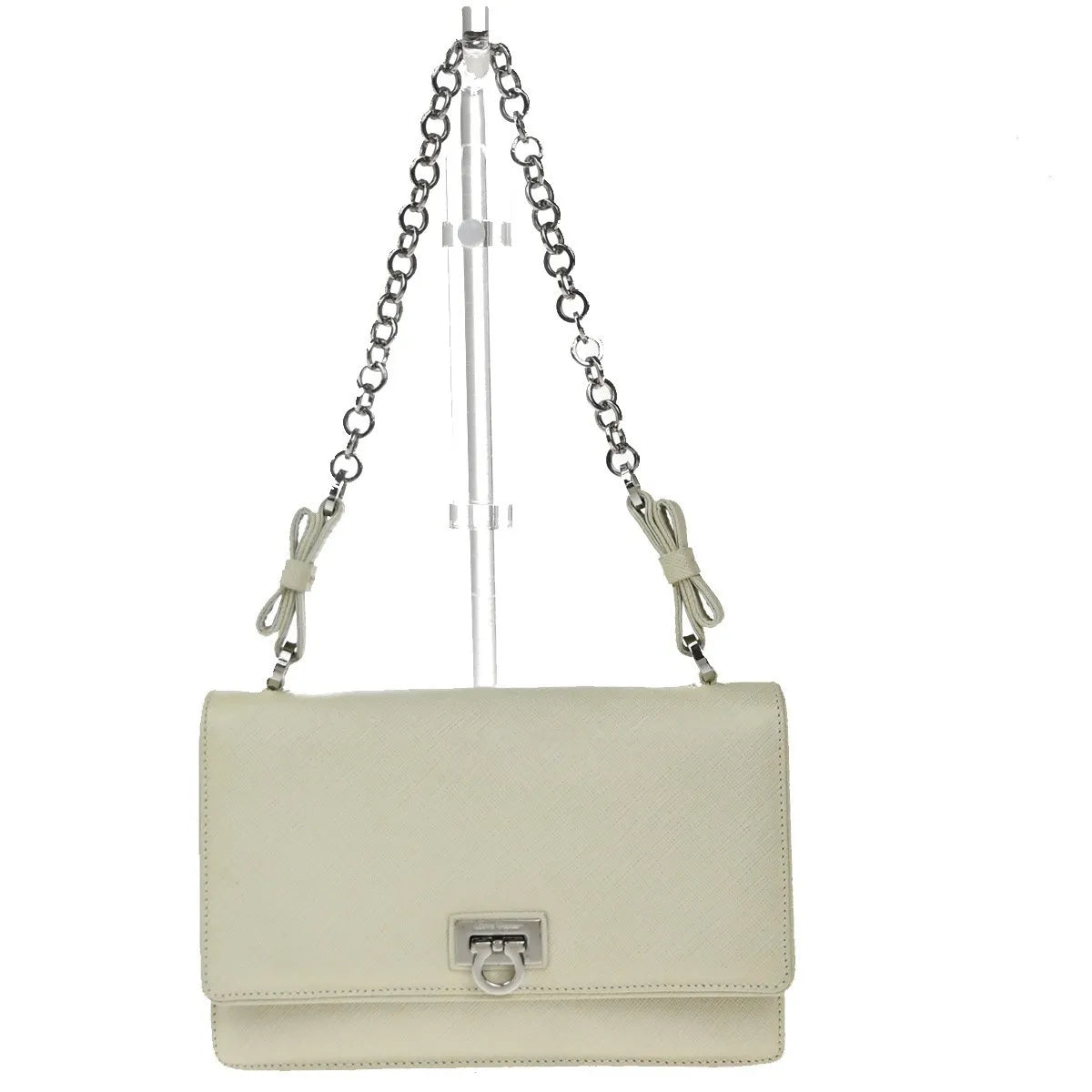 Salvatore Ferragamo Gancini Leather, White, Leather, Shoulder Bag