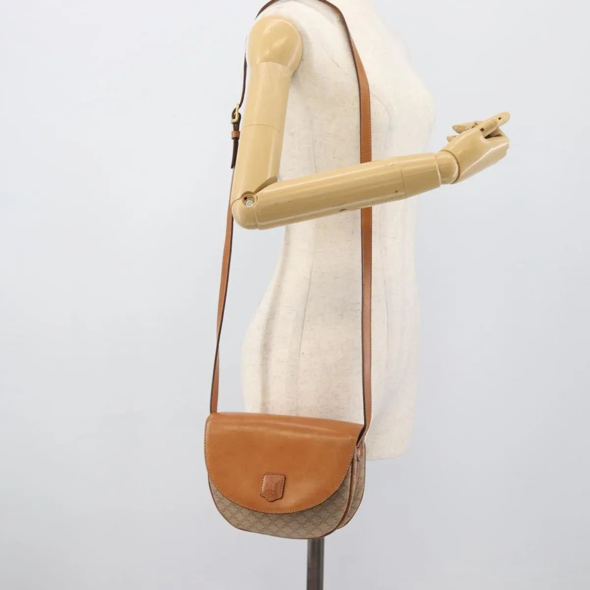 Celine Vintage Macadam Canvas and Leather, Beige, Canvas, Shoulder Bag