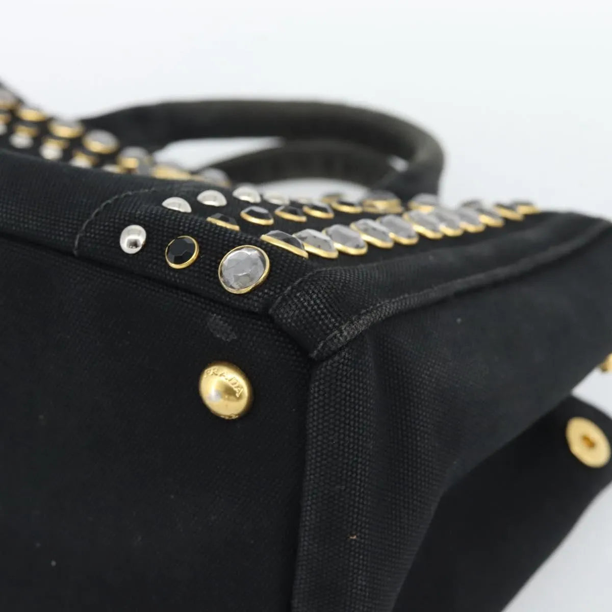 Prada Canapa Convertible Tote Rhinestone Embellished Canvas, Black, Canvas, Handbag
