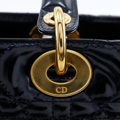 Christian Dior Lady Dior NM Cannage Quilt Patent, Black, Patent Leather, Tote Bag