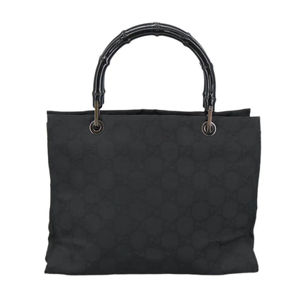 Gucci Vintage Bamboo Handle Tote GG Nylon, Black, Nylon, Tote Bag