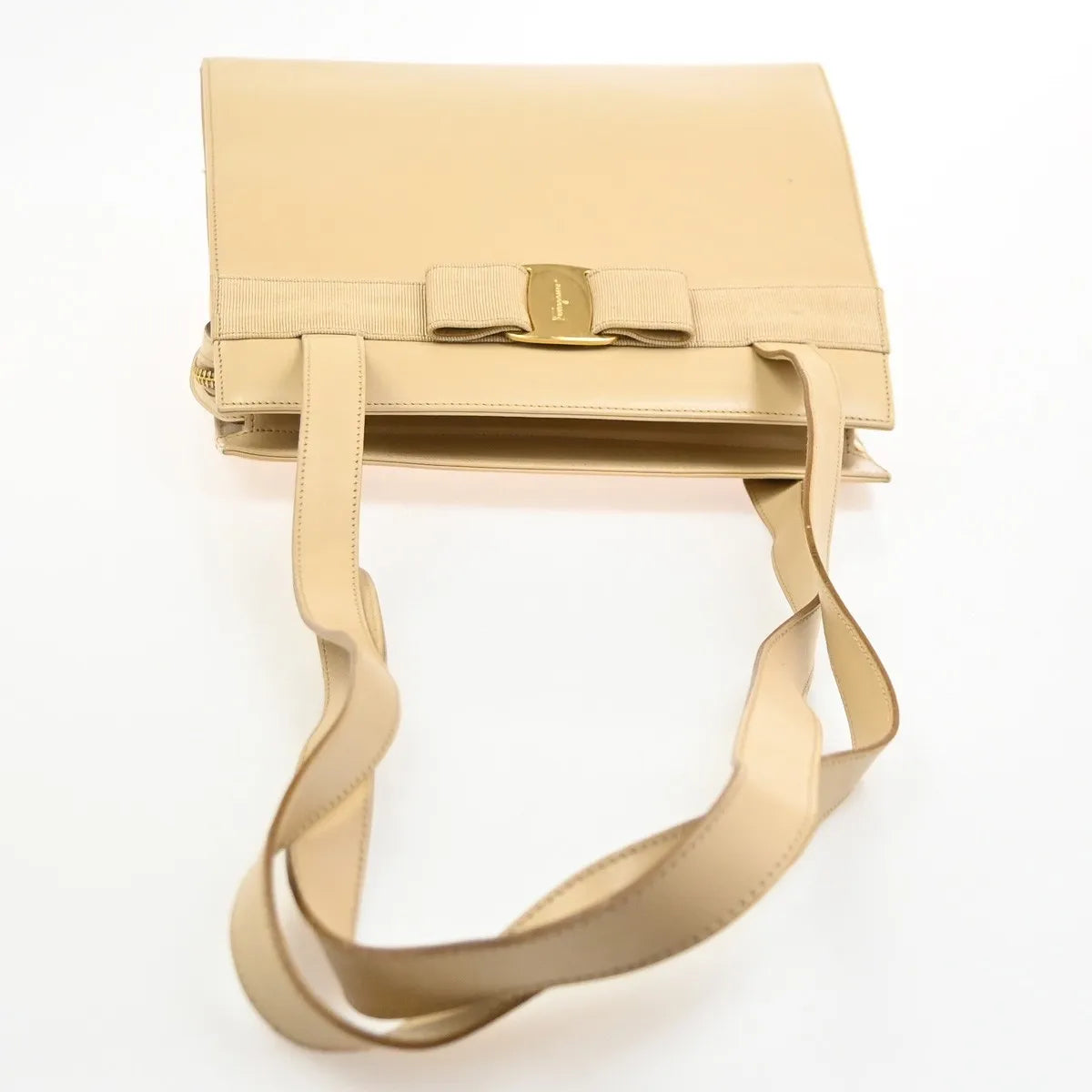 Salvatore Ferragamo Vala Leather, Beige, Leather, Shoulder Bag