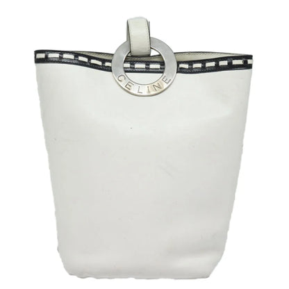 Celine Vintage Circle Logo Leather, White, Leather, Shoulder Bag