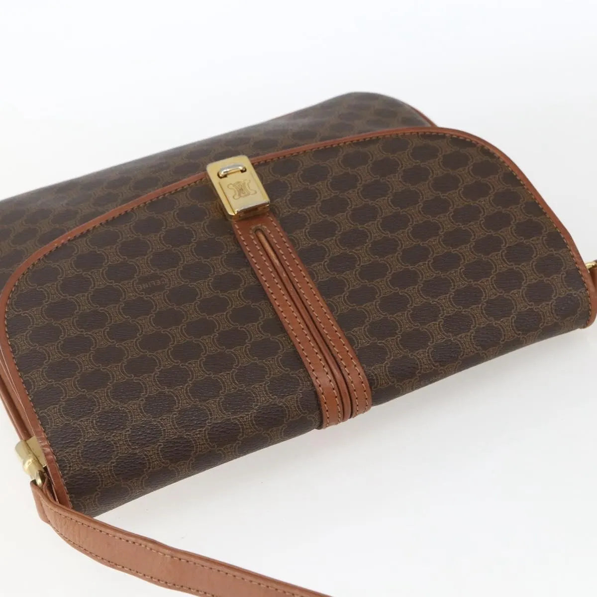 Celine Vintage Macadam Canvas and Leather, Brown, Canvas, Shoulder Bag