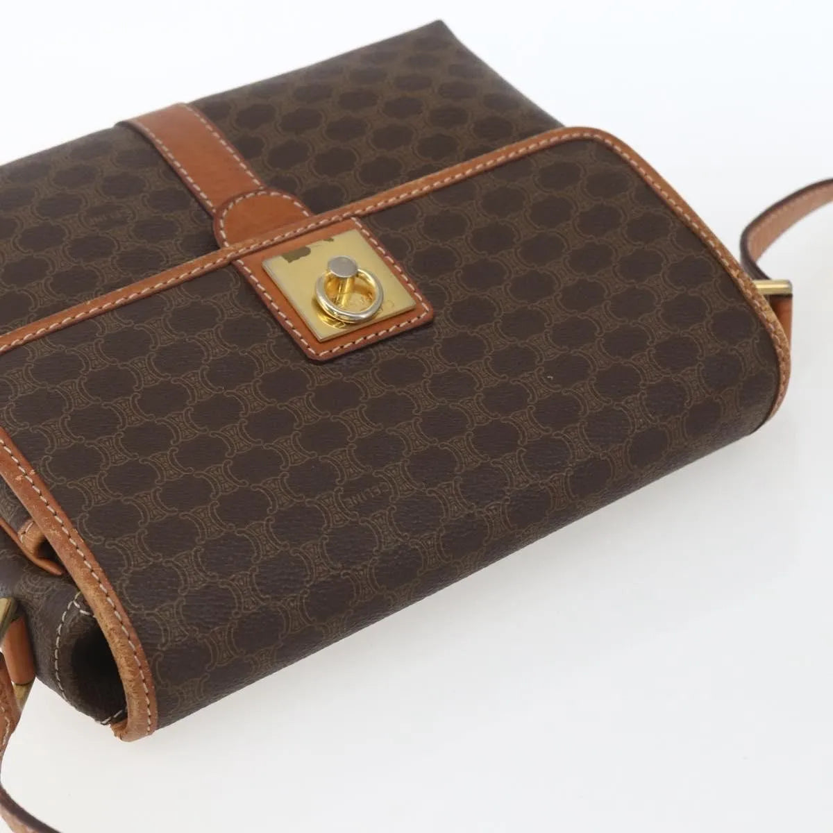 Celine Vintage Macadam Canvas and Leather, Brown, Canvas, Shoulder Bag