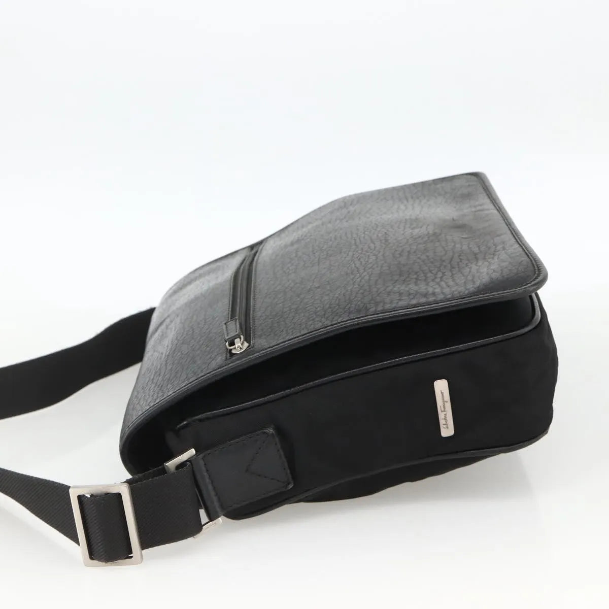 Salvatore Ferragamo Vintage Leather, Black, Nylon, Shoulder Bag