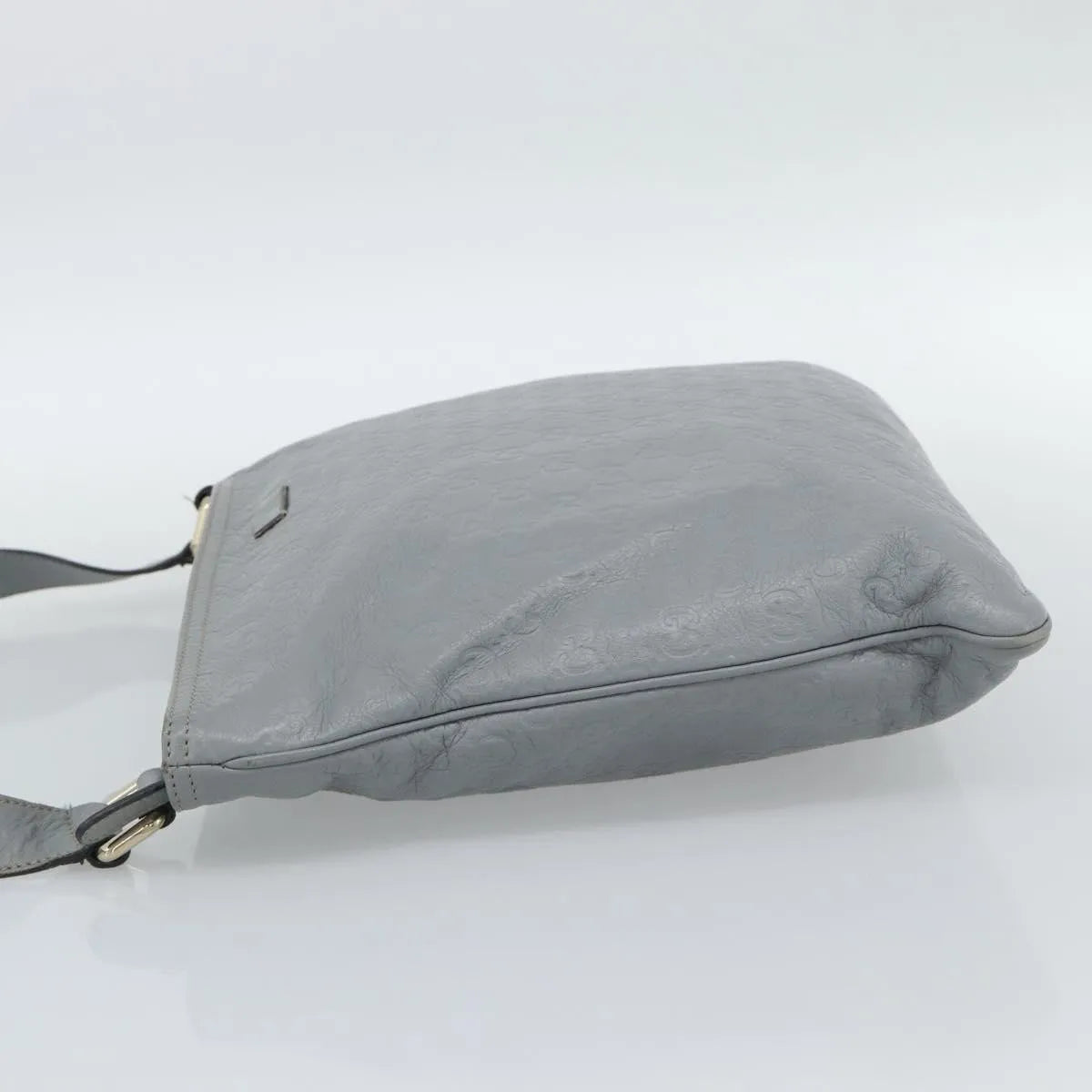 Gucci Zip Top Messenger Guccissima Leather, Gray, Canvas, Shoulder Bag