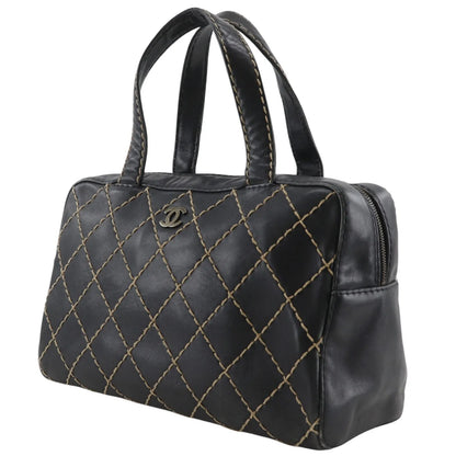 Chanel Surpique Boston Quilted Leather, Black, Leather, Handbag