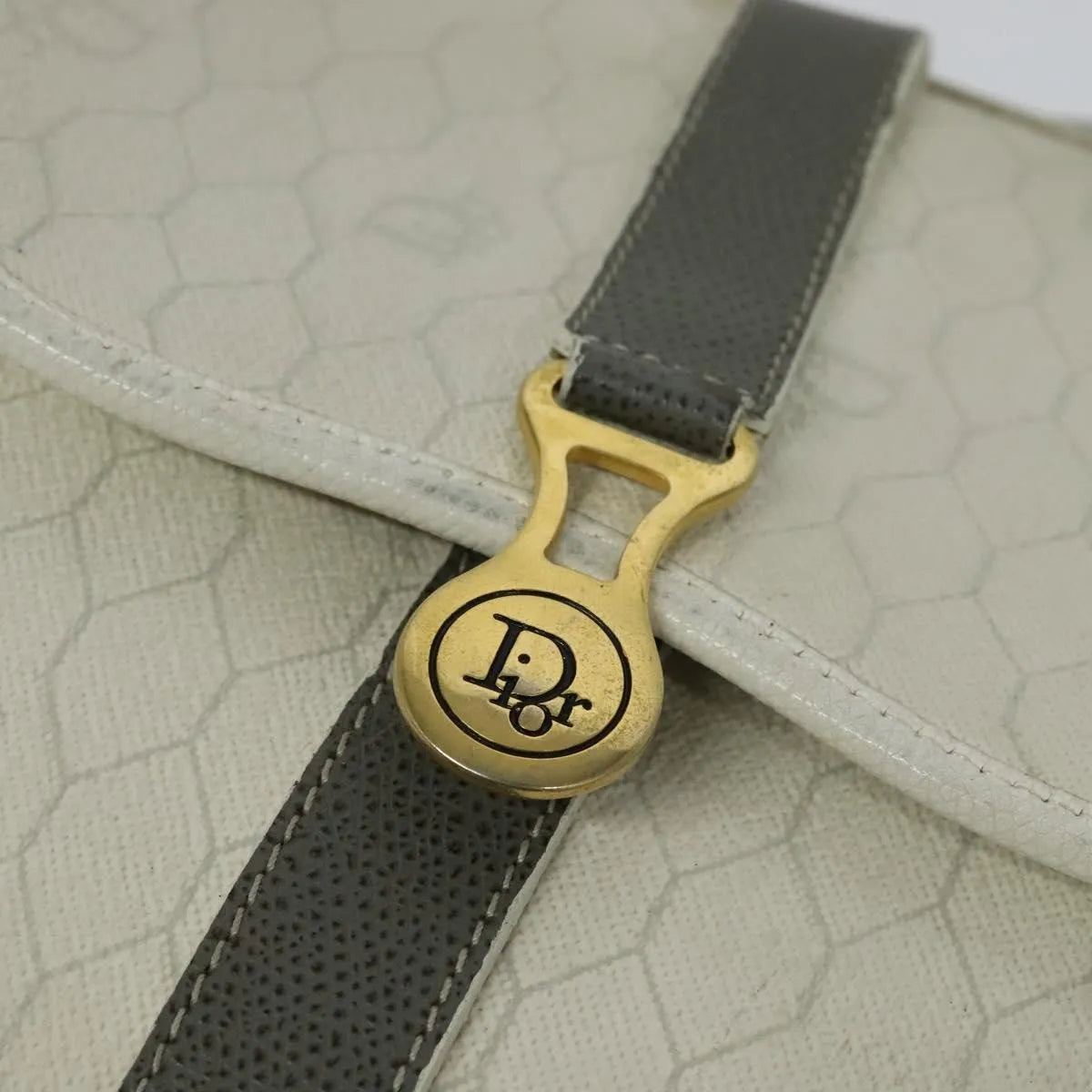 Christian Dior Vintage Honeycomb Flap Canvas and Leather, White, Canvas, Shoulder Bag