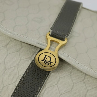 Christian Dior Vintage Honeycomb Flap Canvas and Leather, White, Canvas, Shoulder Bag