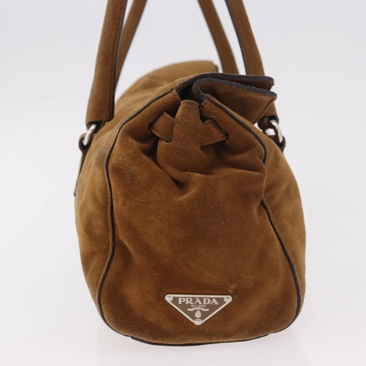 Prada Pushlock Tote Suede, Brown, Suede, Handbag