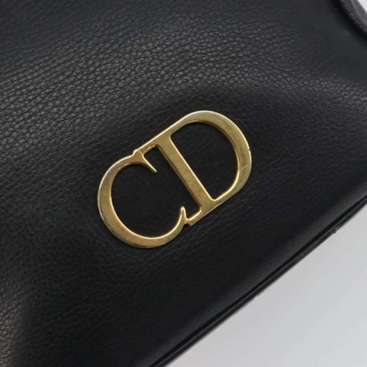 Christian Dior Vintage CD Logo Tote Leather, Black, Leather, Handbag