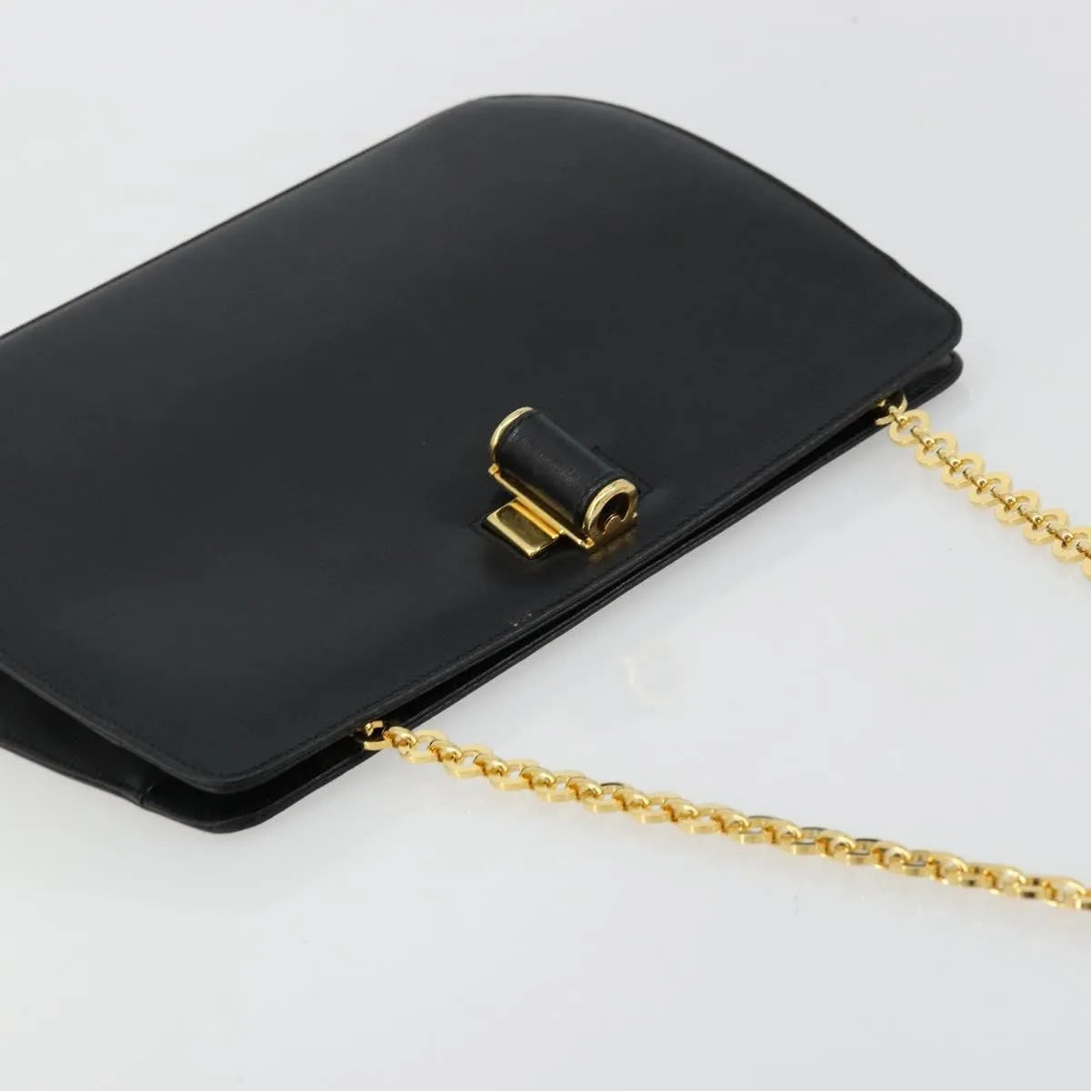 Salvatore Ferragamo Vintage Chain Leather, Black, Leather, Shoulder Bag