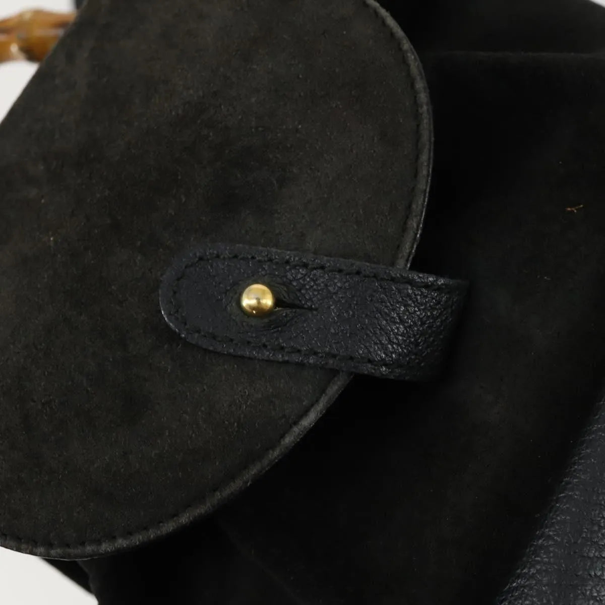 Gucci Vintage Bamboo Suede, Black, Leather, Backpack