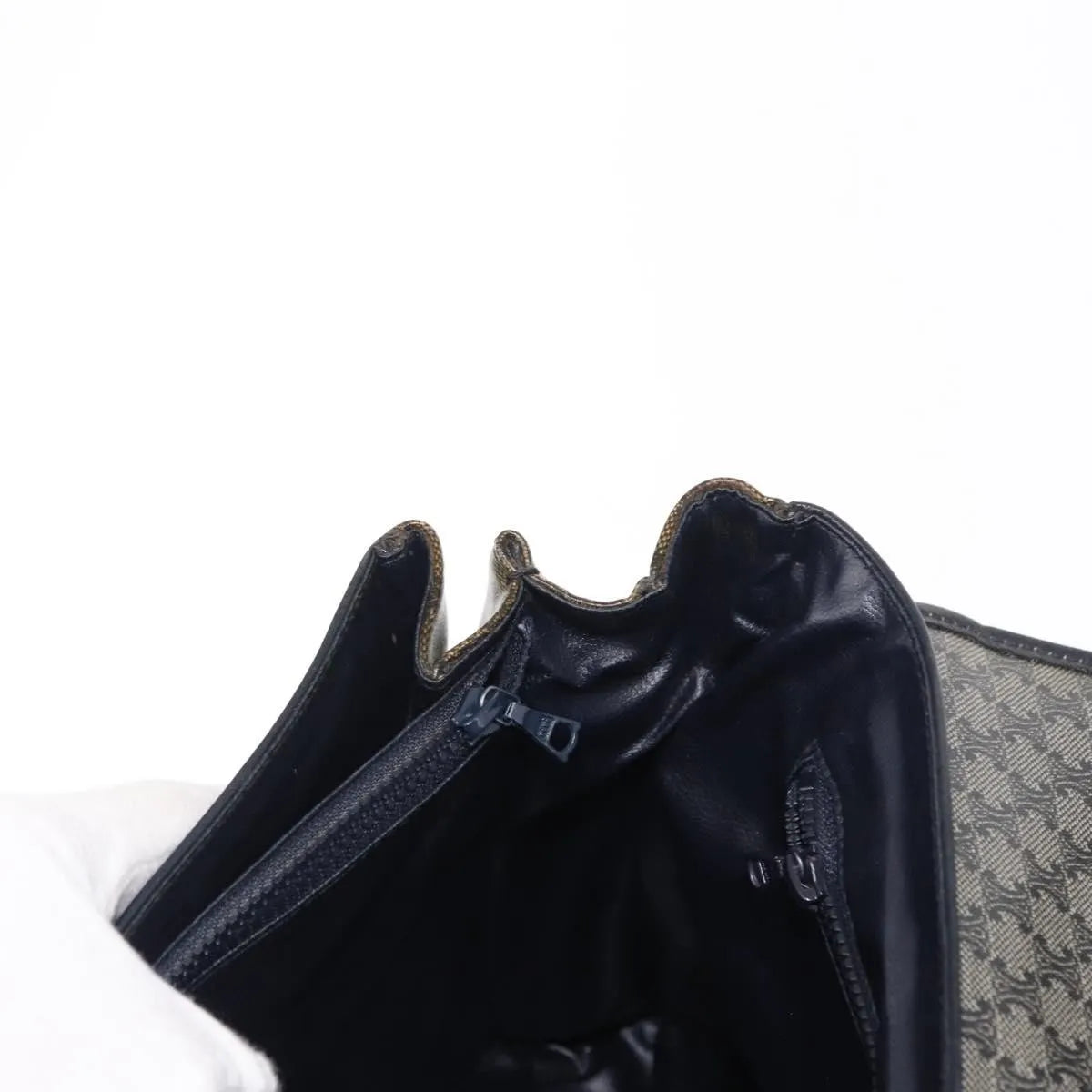 Celine Vintage Macadam Canvas and Leather, Black, Canvas, Shoulder Bag