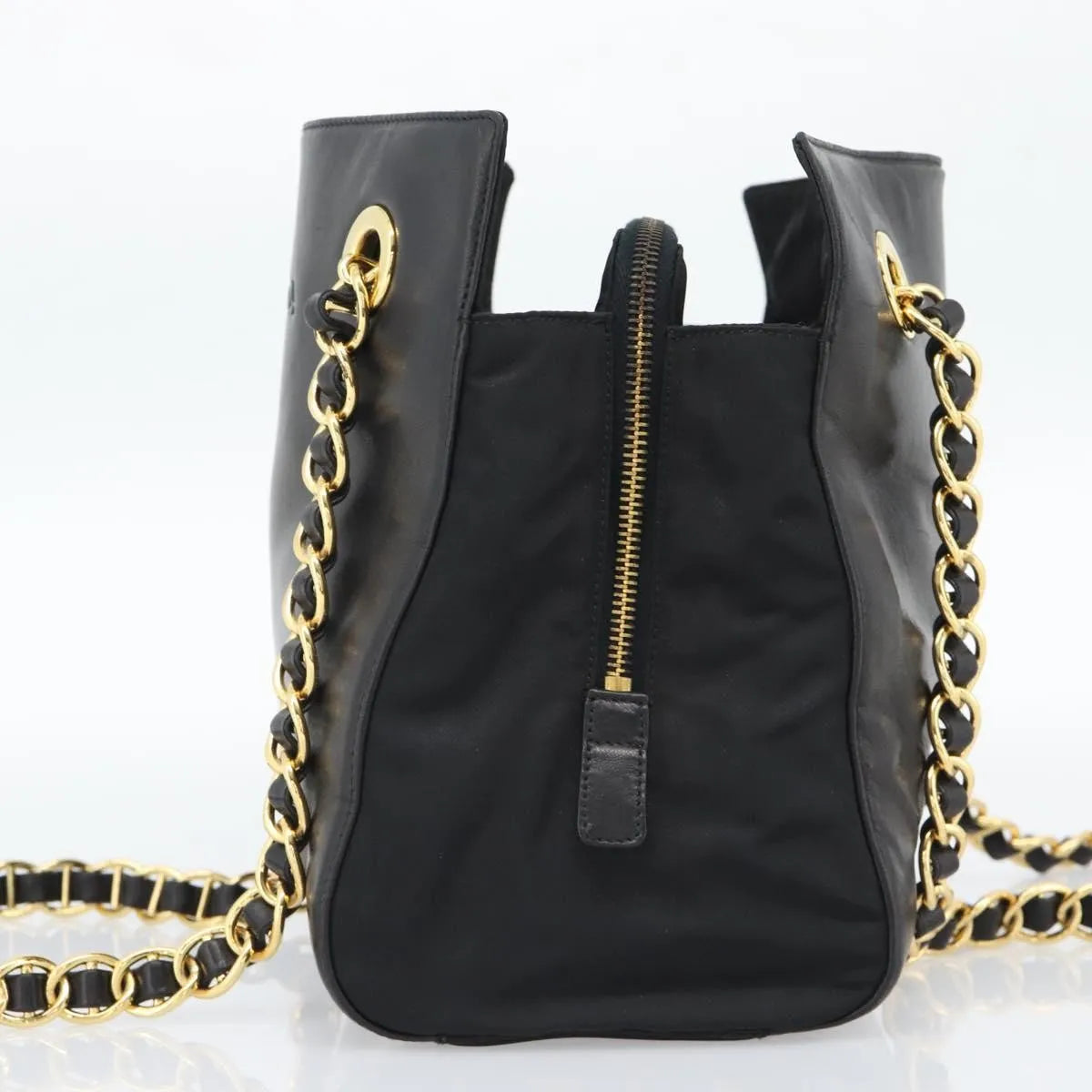 Prada Vintage Nappa Chain Tote Leather, Black, Leather, Shoulder Bag