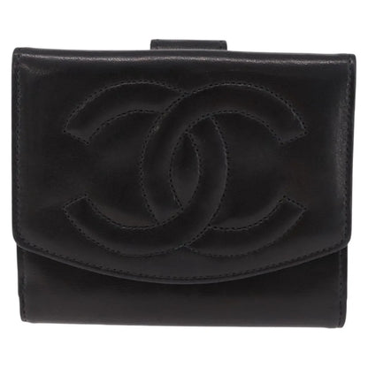 Chanel Vintage Timeless Bifold Lambskin, Black, Leather, Wallet