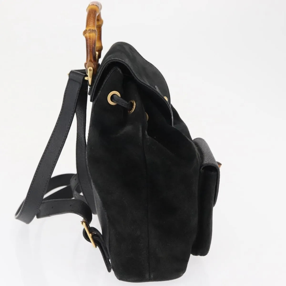 Gucci Vintage Bamboo Suede, Black, Suede, Backpack