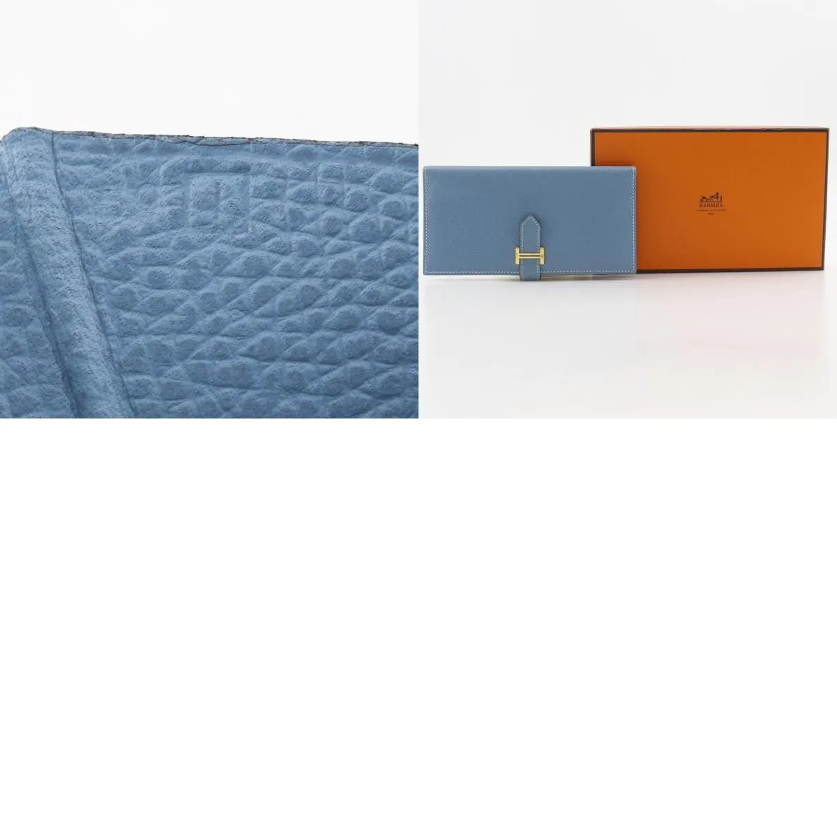 Hermes Bearn Epsom, Blue, Leather, Wallet