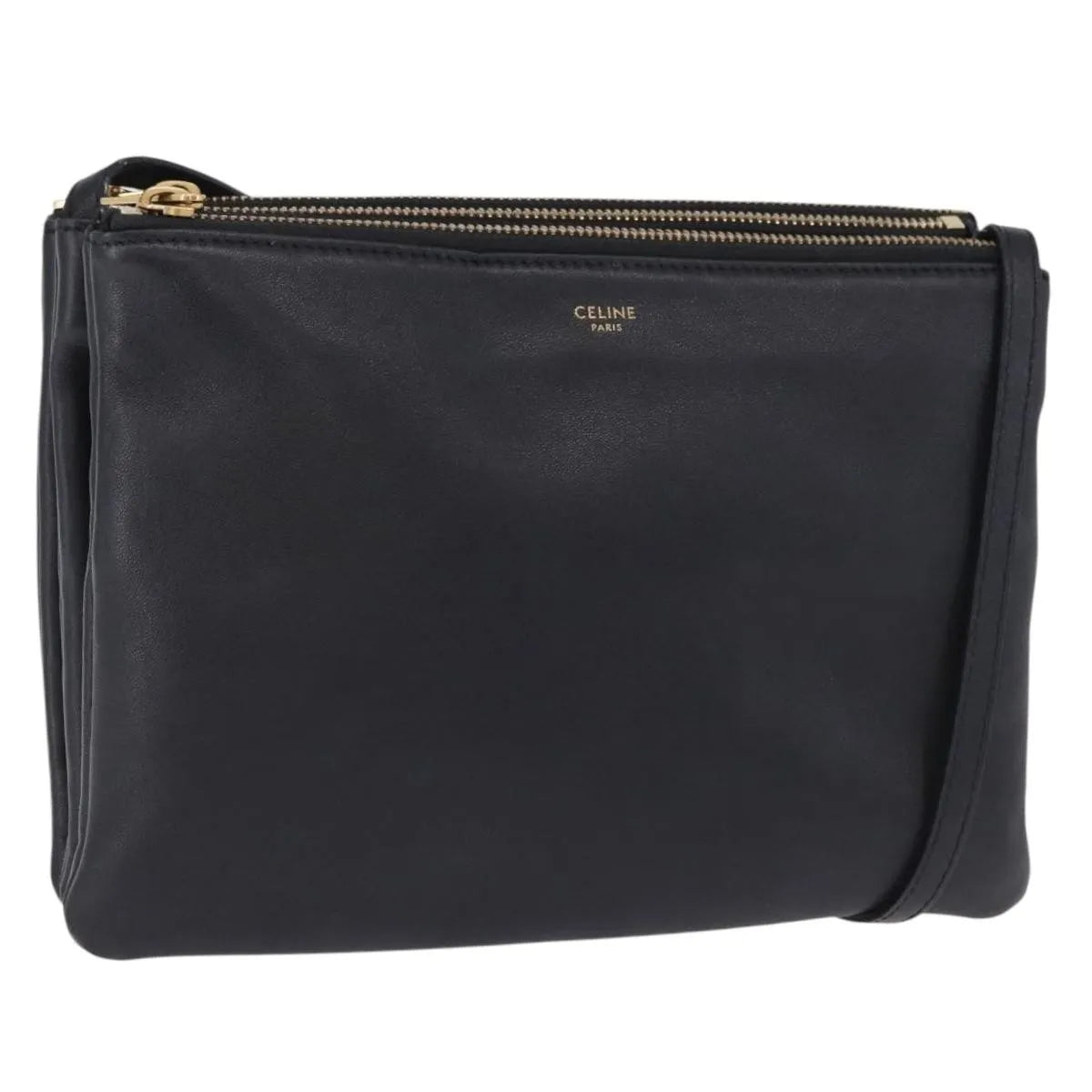 Celine Trio Leather, Black, Leather, Shoulder Bag