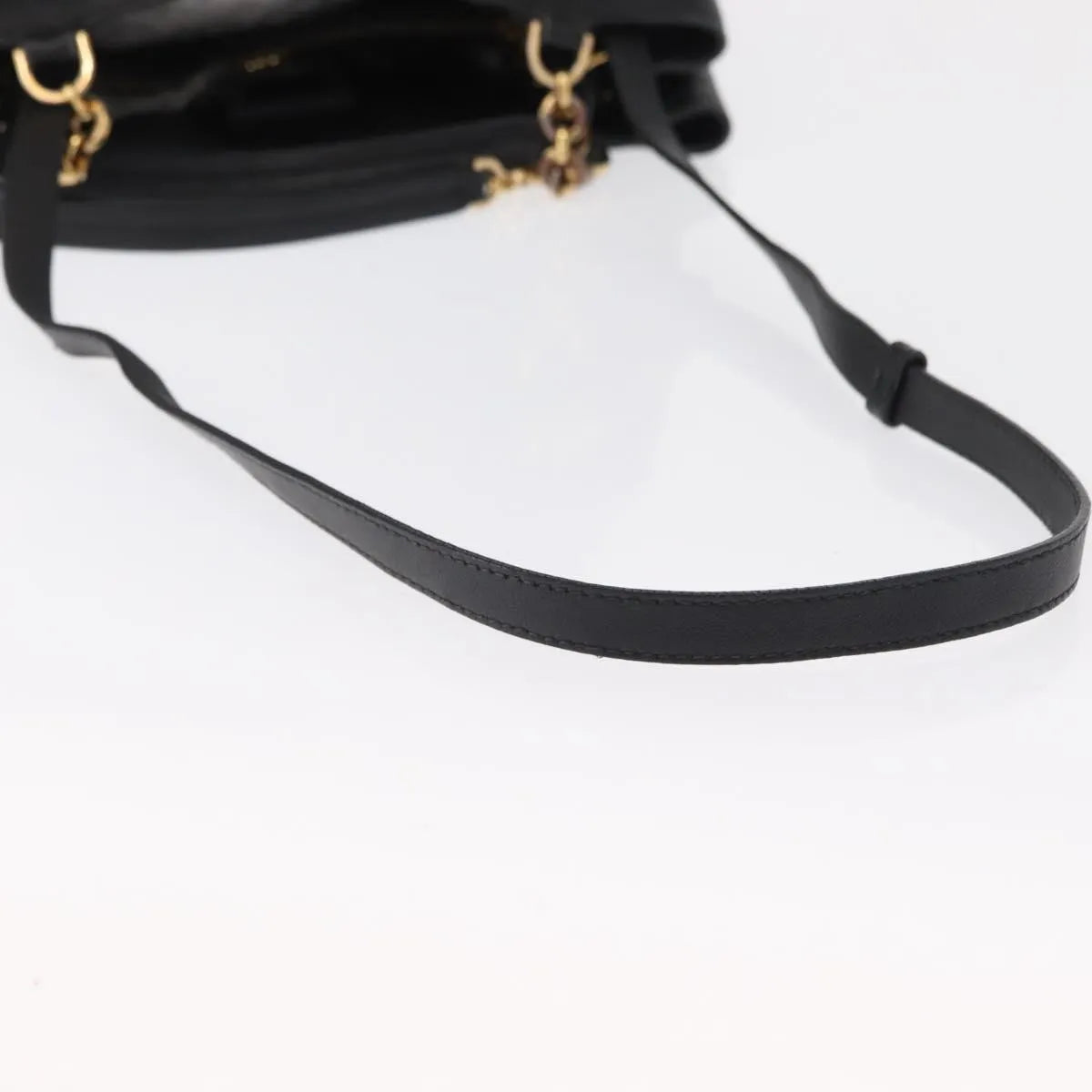 Salvatore Ferragamo W Chain Tote Leather, Black, Leather, Handbag