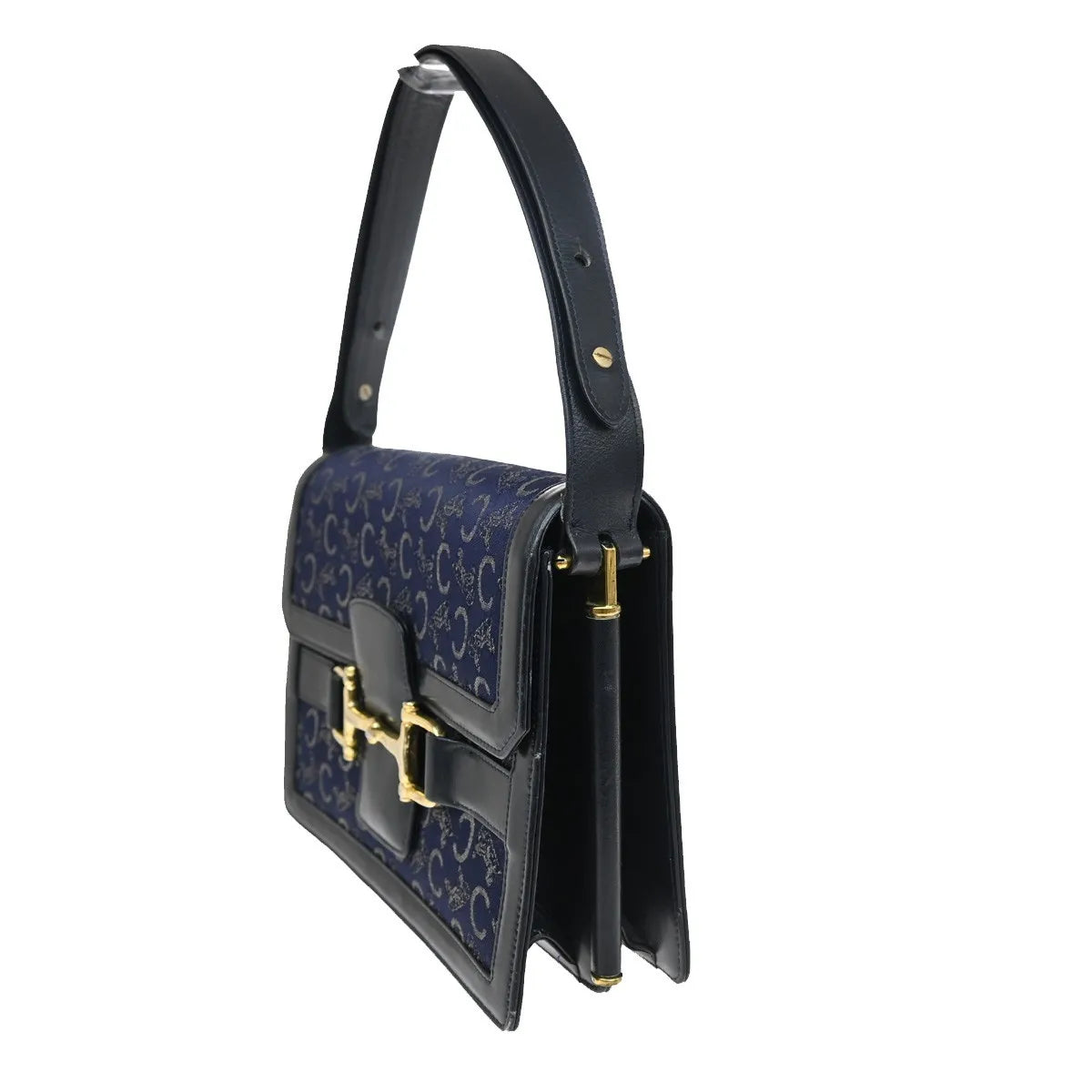 Celine Horse Carriage Canvas and Leather, Navy, Canvas, Shoulder Bag