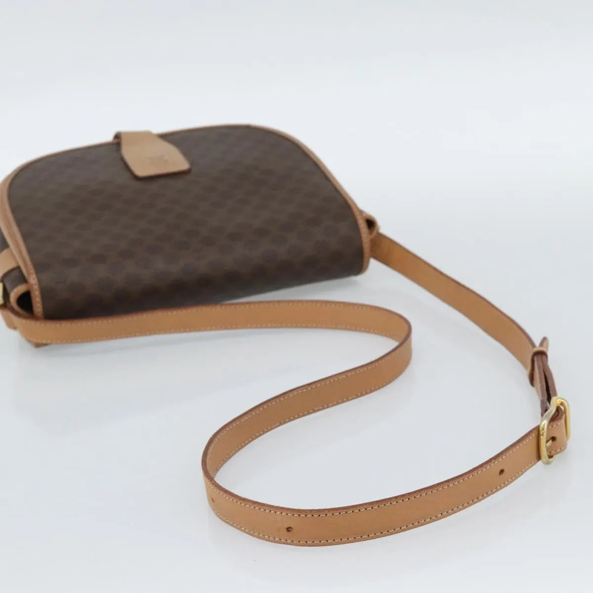 Celine Vintage Macadam Canvas and Leather, Brown, Canvas, Shoulder Bag