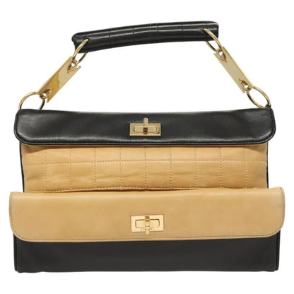 Chanel Chocolate Bar Handbag Lambskin, Beige, Leather, Handbag