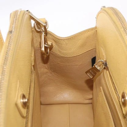 Prada Cuir Frame Double Zip Tote Saffiano Leather, Yellow, Leather, Tote Bag