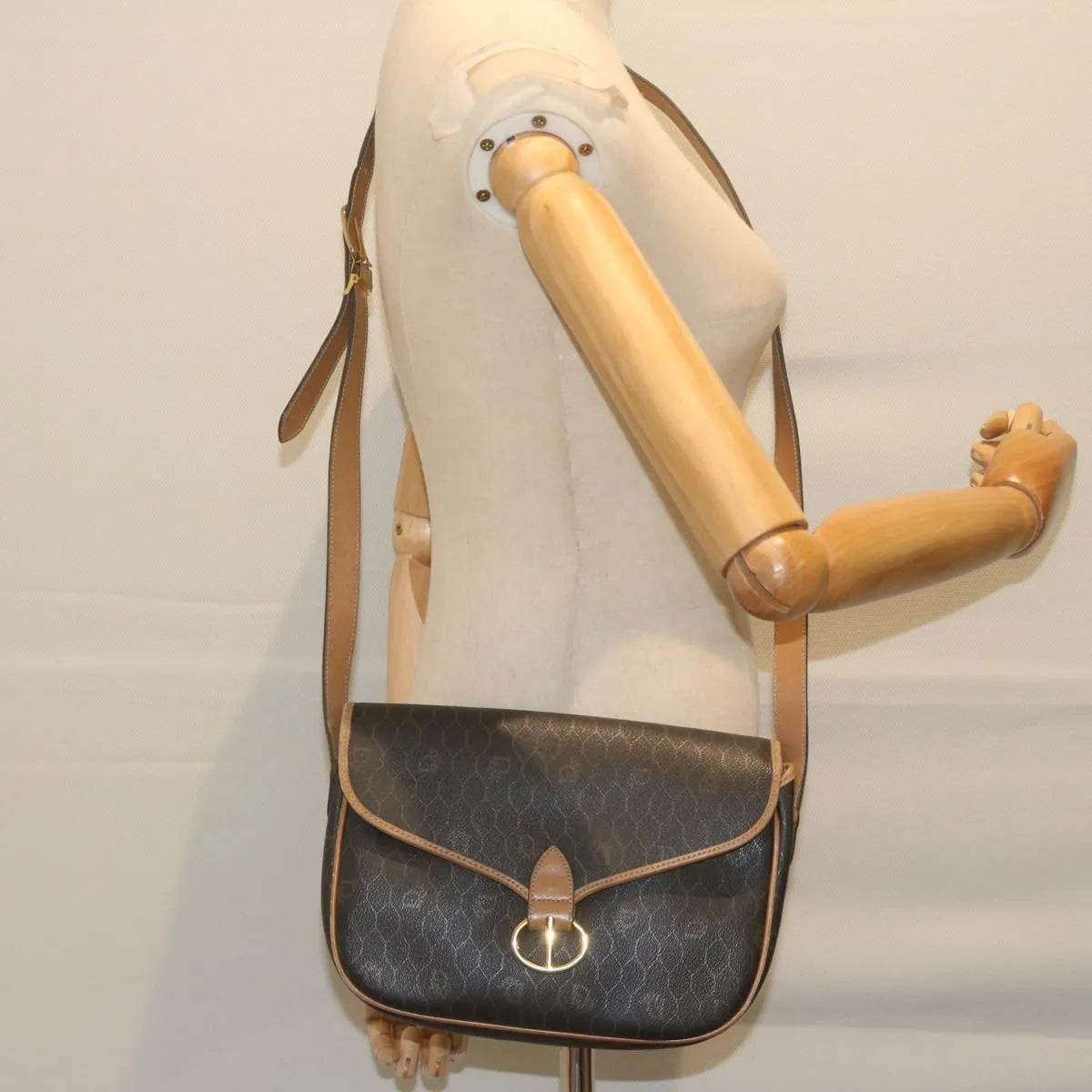 Christian Dior Vintage Honeycomb Flap Canvas and Leather, Black, Canvas, Shoulder Bag