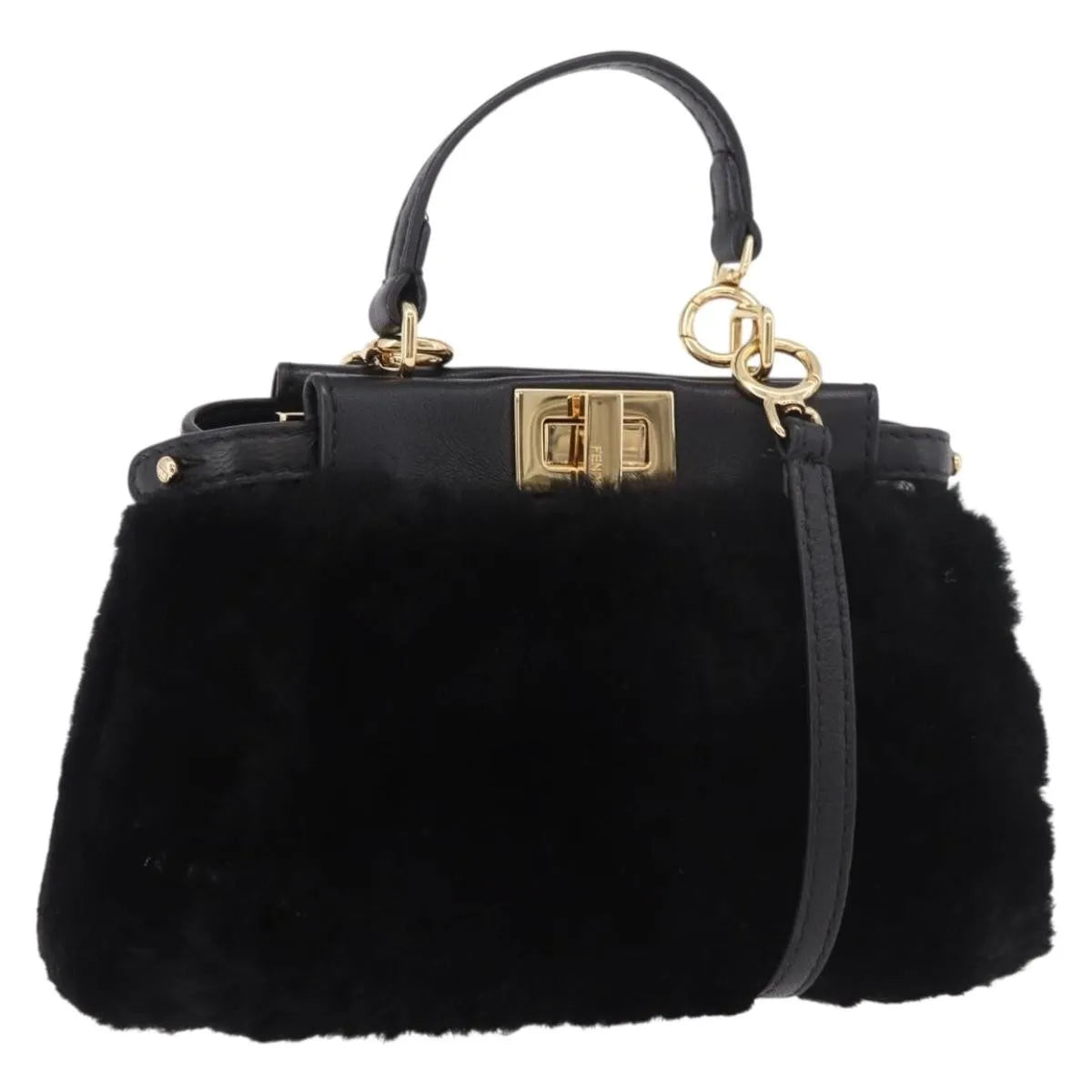 Fendi Peekaboo Fur, Black, Fur, Handbag