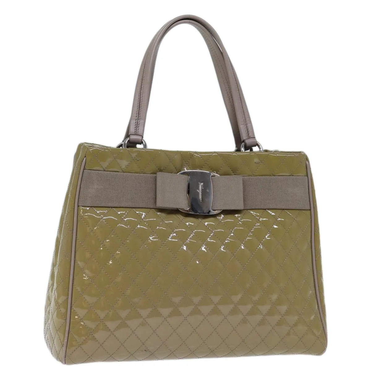 Salvatore Ferragamo Vala Patent leather, Beige, Patent Leather, Handbag